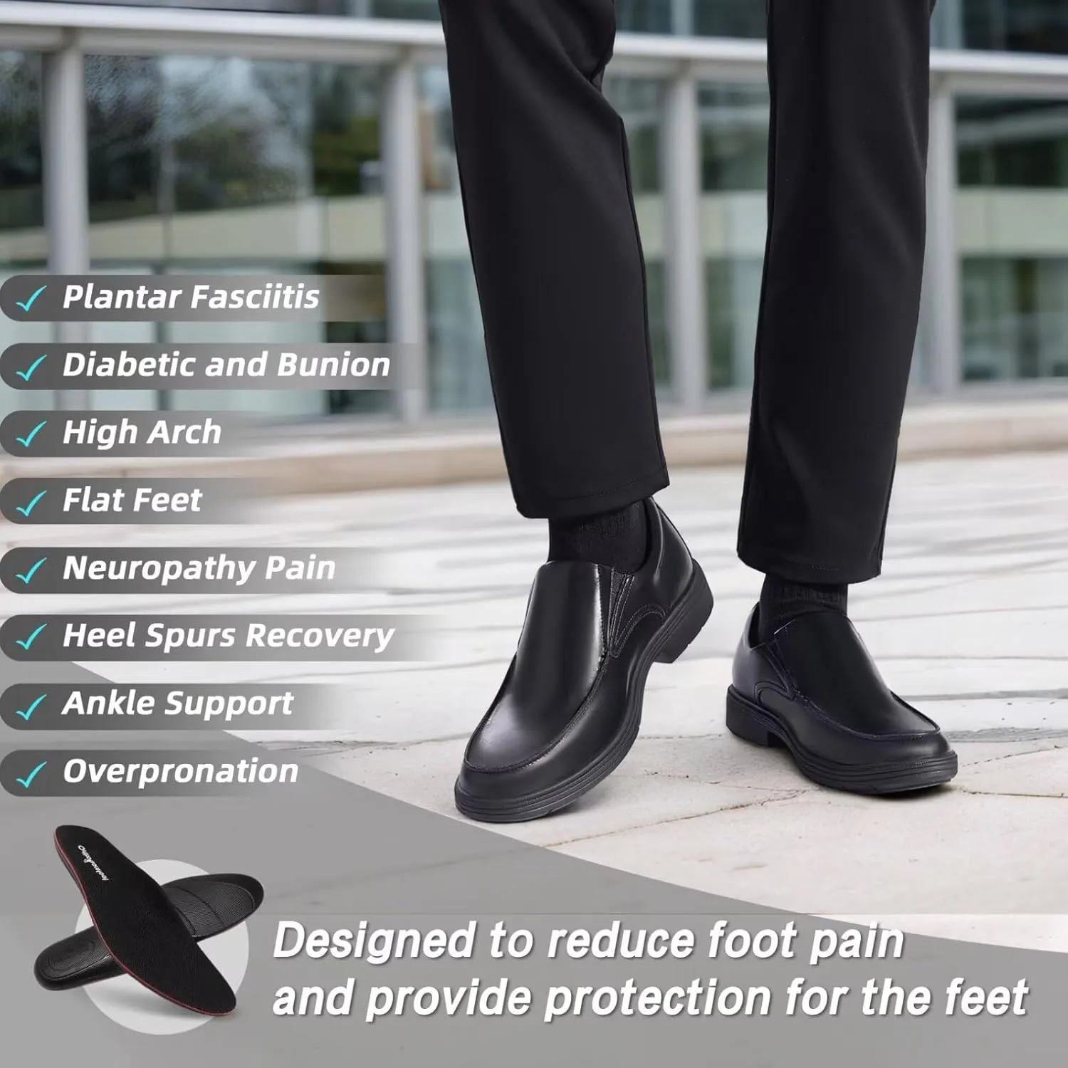 Orthopedic Business Leather Dress Shoes: Comfortable Arch Support Plantar Fasciitis Formal Tuxedo Oxford for Mens, Casual Classic Modern Wingtip Slip On Loafers for Foot and Heel Pain Relief