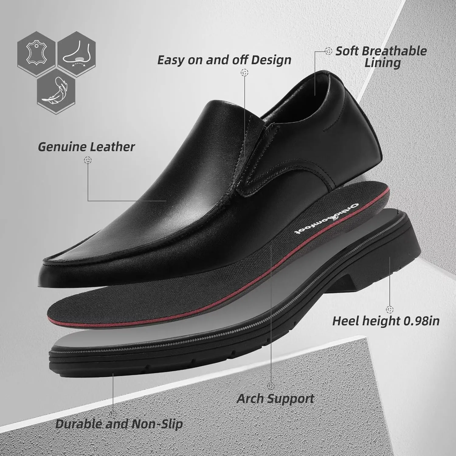 Orthopedic Business Leather Dress Shoes: Comfortable Arch Support Plantar Fasciitis Formal Tuxedo Oxford for Mens, Casual Classic Modern Wingtip Slip On Loafers for Foot and Heel Pain Relief