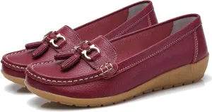 Orthopedic Women Breathable Leather Loafers Slip On Comfortable Walking Shoes for Work Casual Wear with Arch