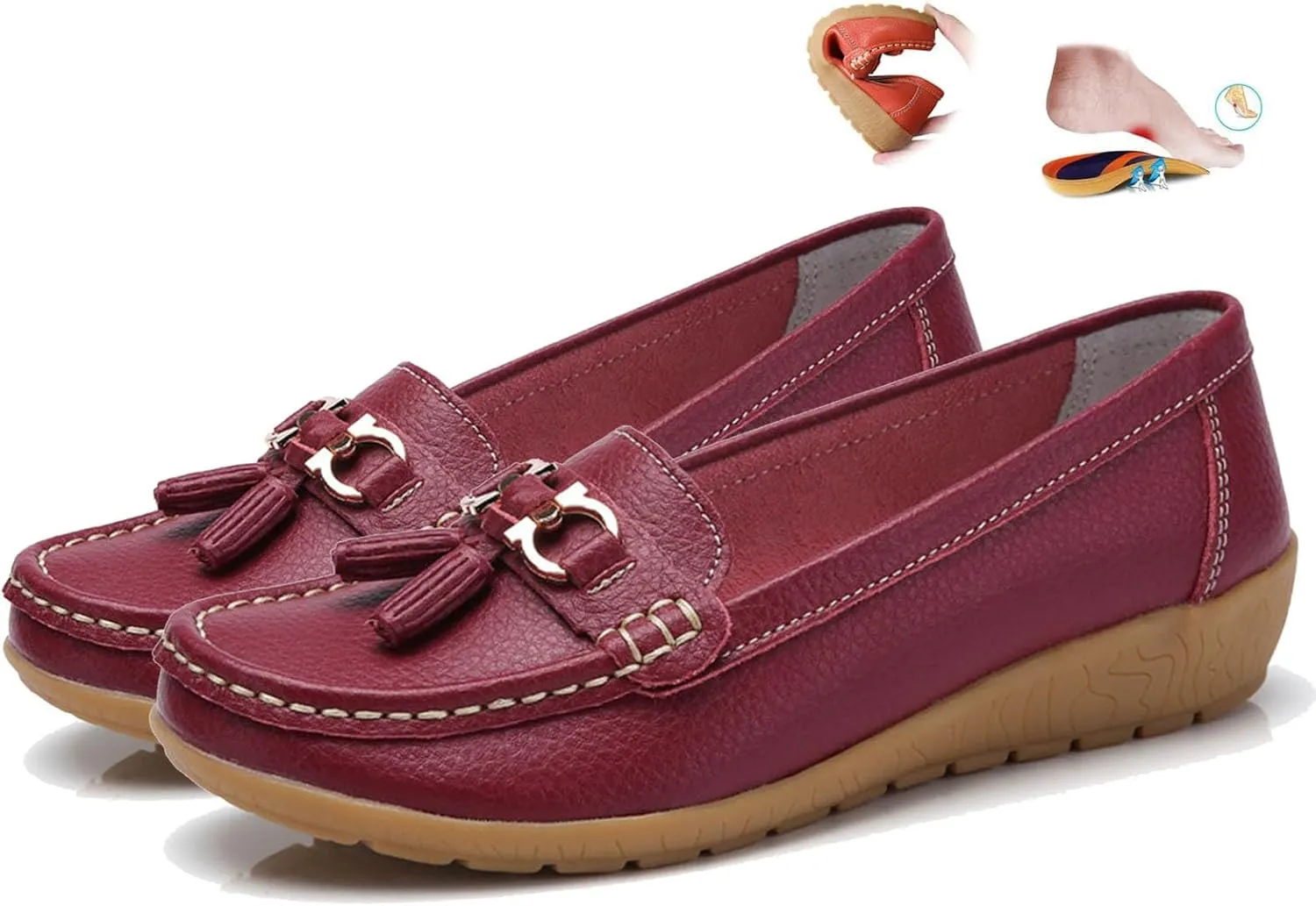 Orthopedic Women Breathable Leather Loafers Slip On Comfortable Walking Shoes for Work Casual Wear with Arch