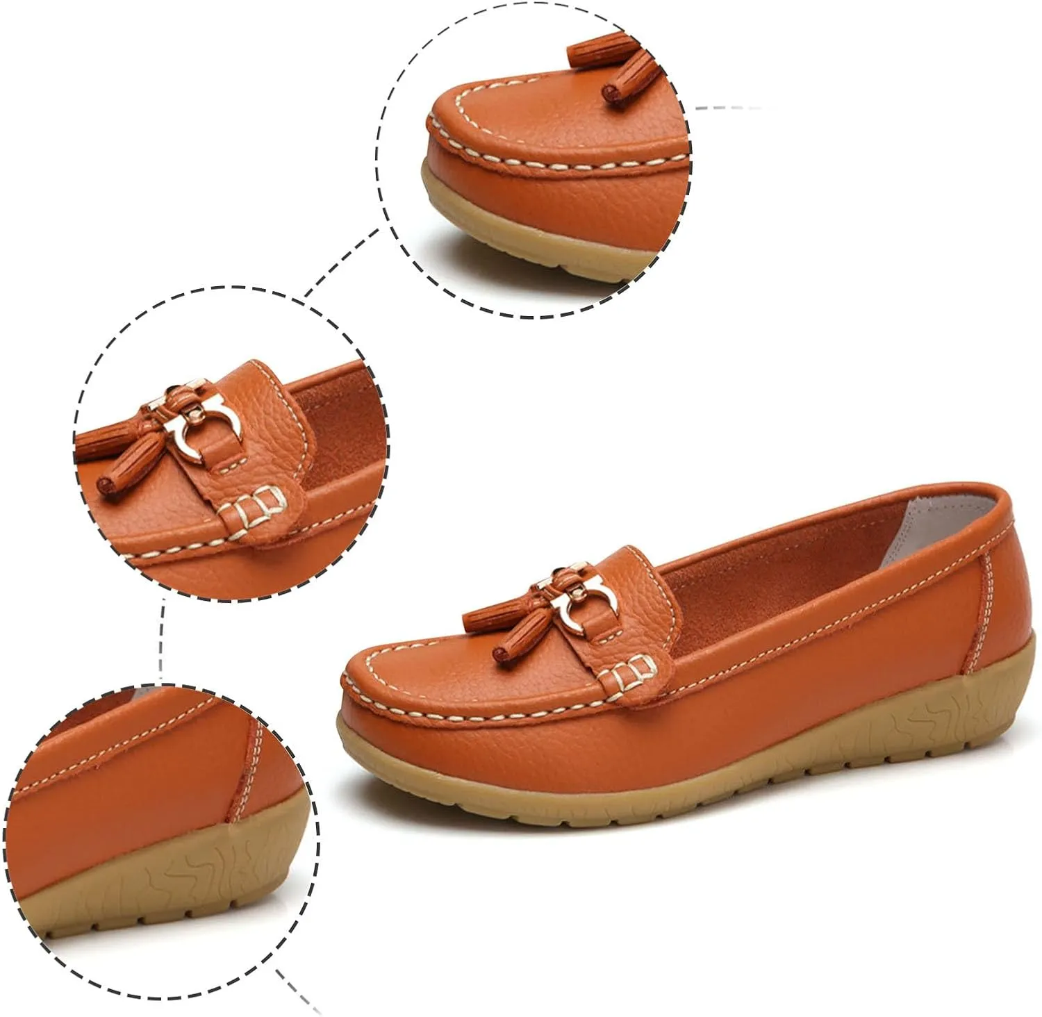 Orthopedic Women Breathable Leather Loafers Slip On Comfortable Walking Shoes for Work Casual Wear with Arch