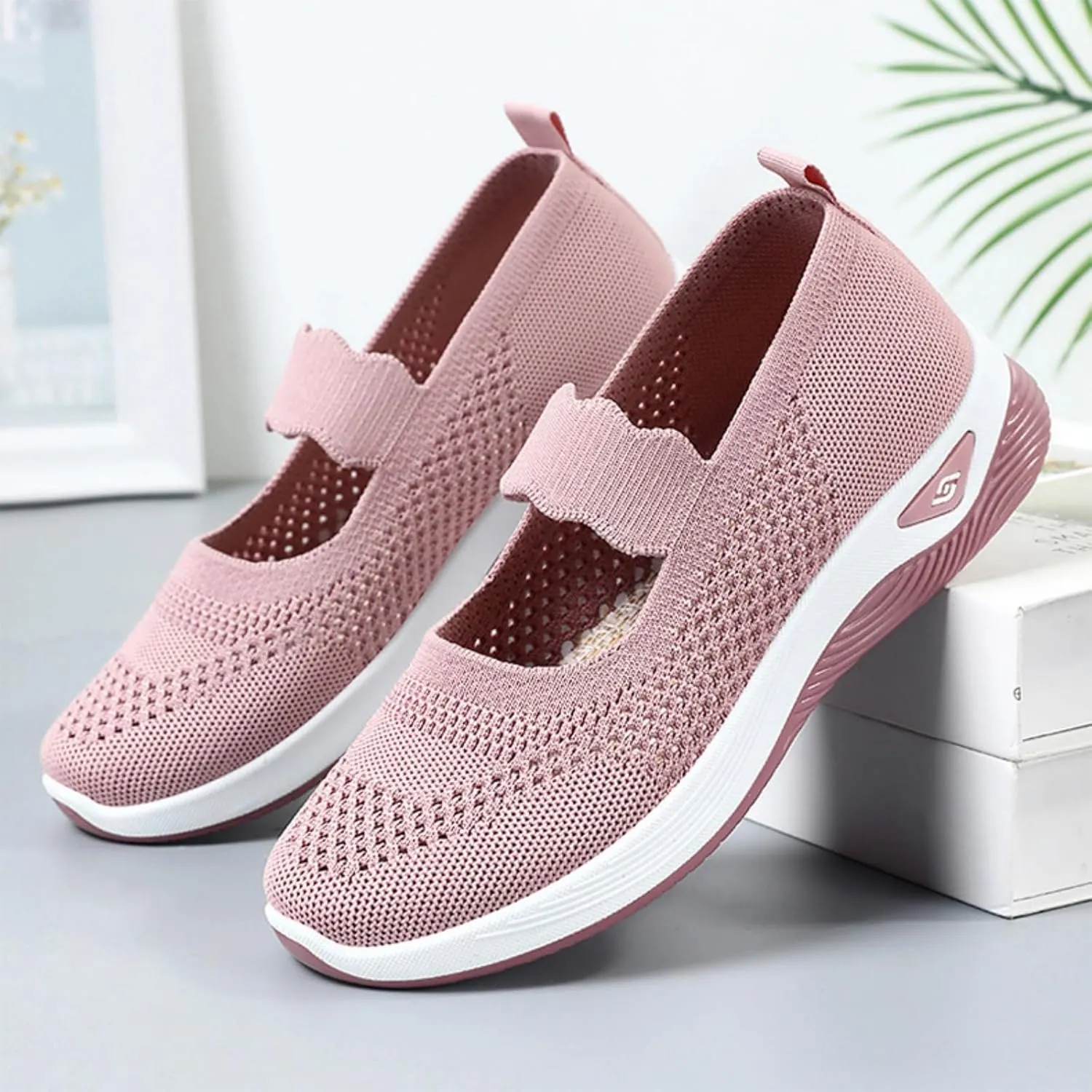 Orthopedic Woven Breathable Shoes Womens Arch Support Walking Shoes Slip On Diabetic Foam Sneakers Lightweight Soft Sole Walking Sneakers