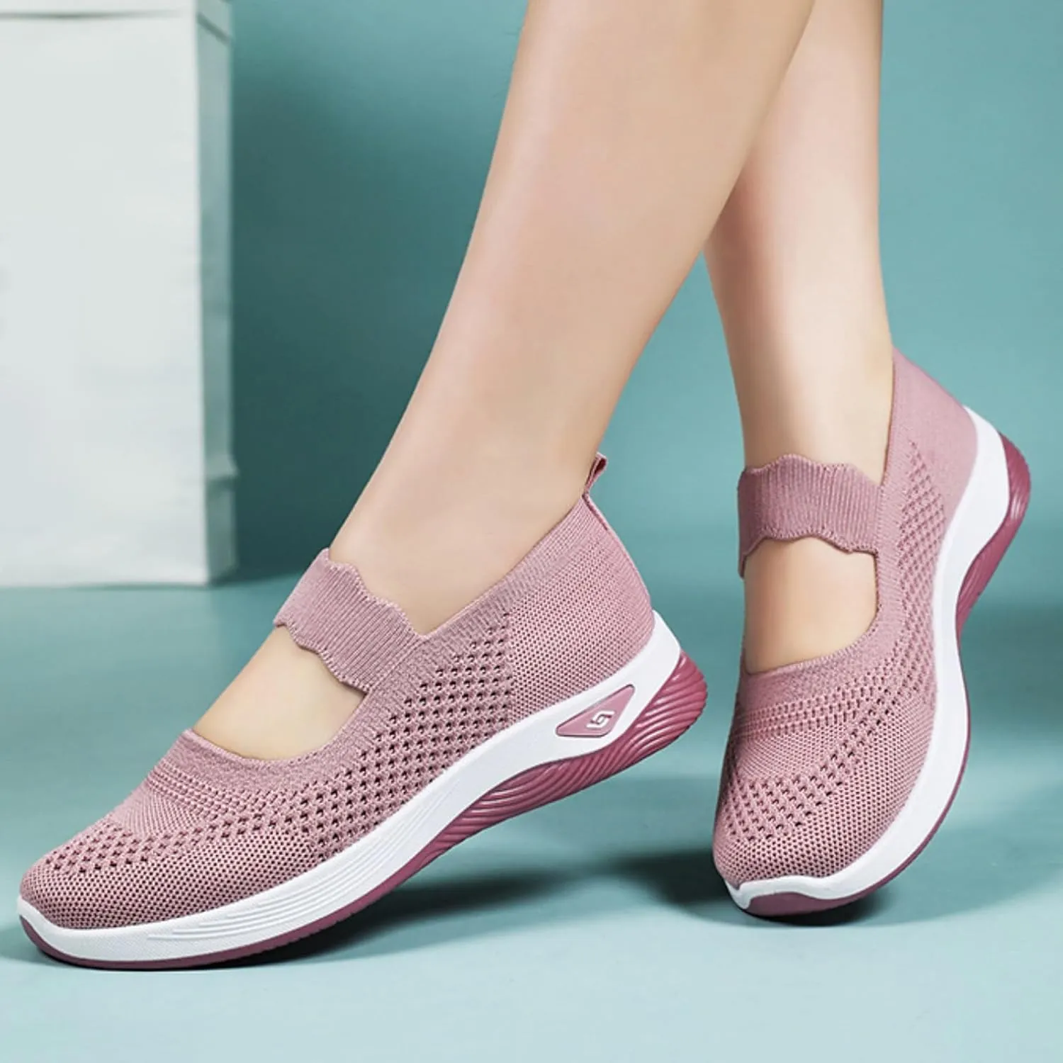 Orthopedic Woven Breathable Shoes Womens Arch Support Walking Shoes Slip On Diabetic Foam Sneakers Lightweight Soft Sole Walking Sneakers