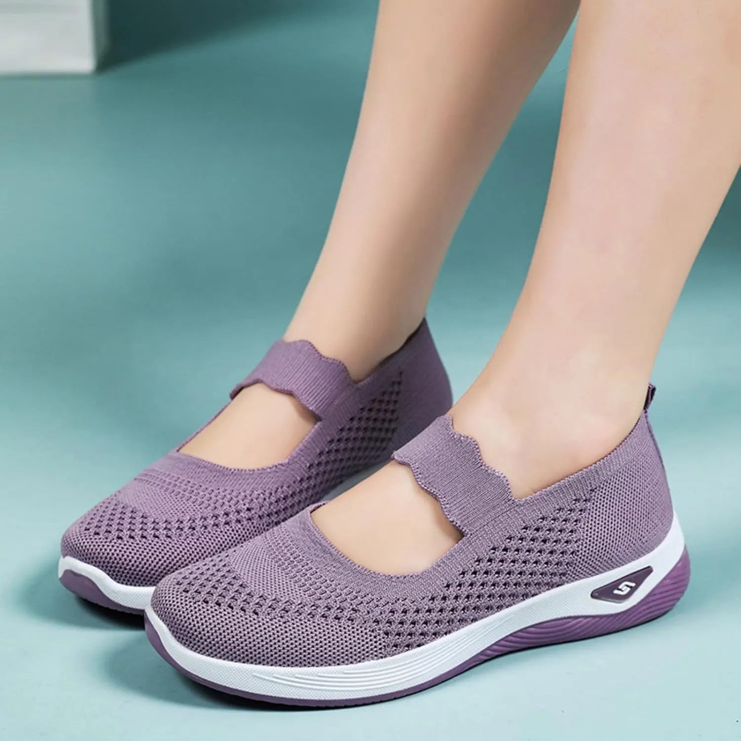 Orthopedic Woven Breathable Shoes Womens Arch Support Walking Shoes Slip On Diabetic Foam Sneakers Lightweight Soft Sole Walking Sneakers