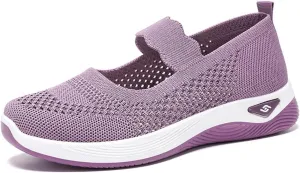 Orthopedic Woven Breathable Shoes Womens Arch Support Walking Shoes Slip On Diabetic Foam Sneakers Lightweight Soft Sole Walking Sneakers