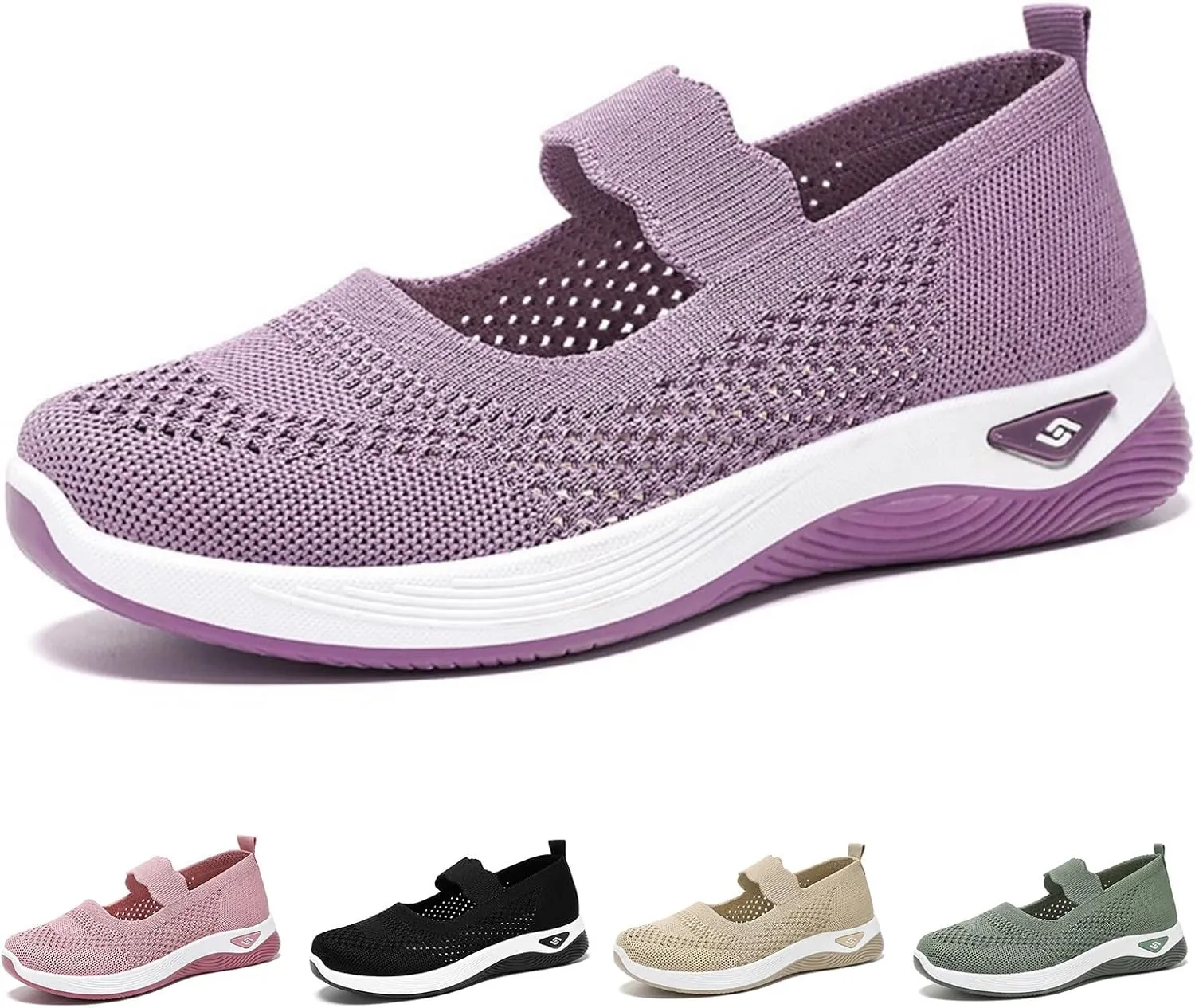 Orthopedic Woven Breathable Shoes Womens Arch Support Walking Shoes Slip On Diabetic Foam Sneakers Lightweight Soft Sole Walking Sneakers
