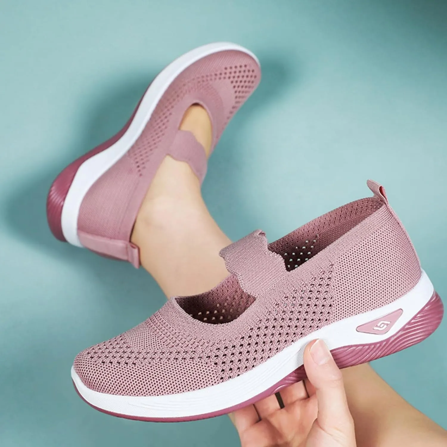 Orthopedic Woven Breathable Shoes Womens Arch Support Walking Shoes Slip On Diabetic Foam Sneakers Lightweight Soft Sole Walking Sneakers