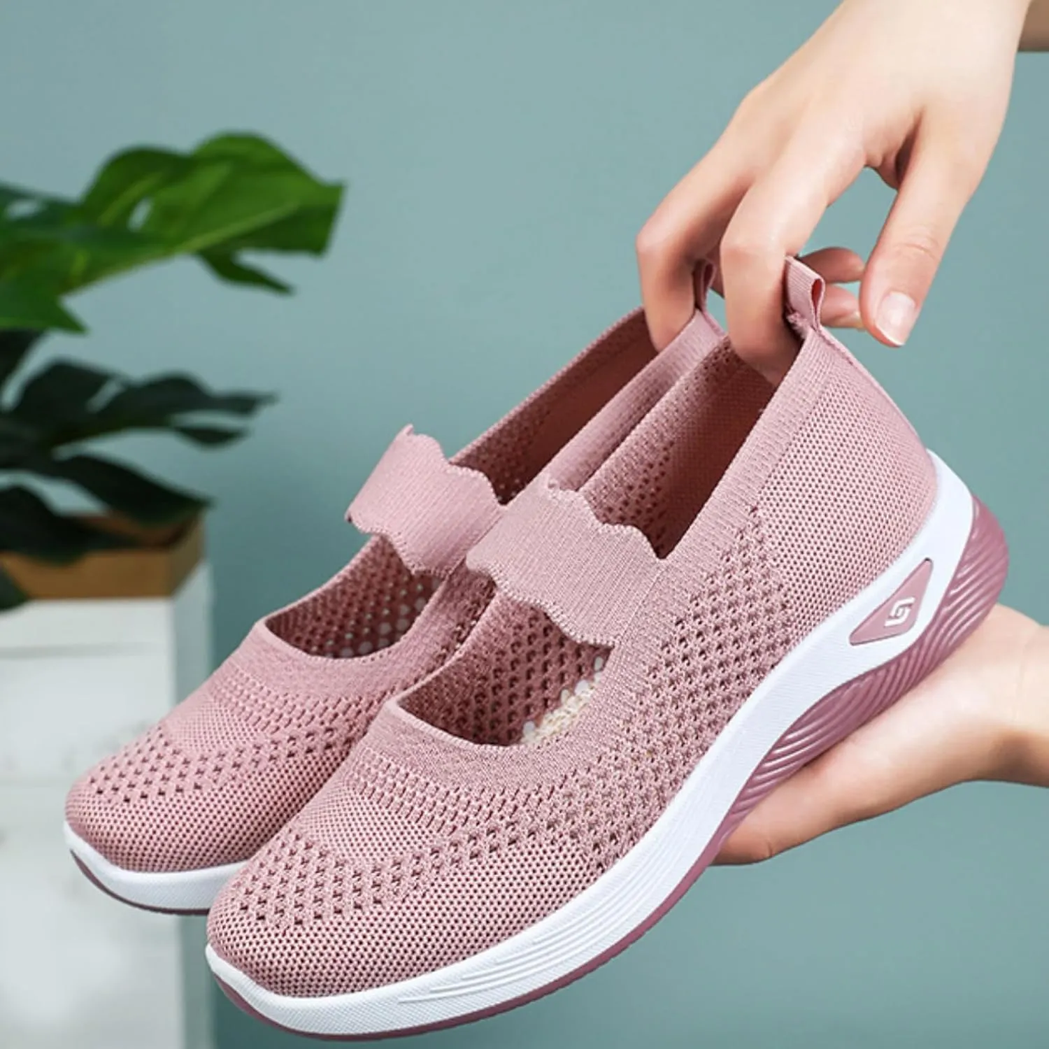 Orthopedic Woven Breathable Shoes Womens Arch Support Walking Shoes Slip On Diabetic Foam Sneakers Lightweight Soft Sole Walking Sneakers