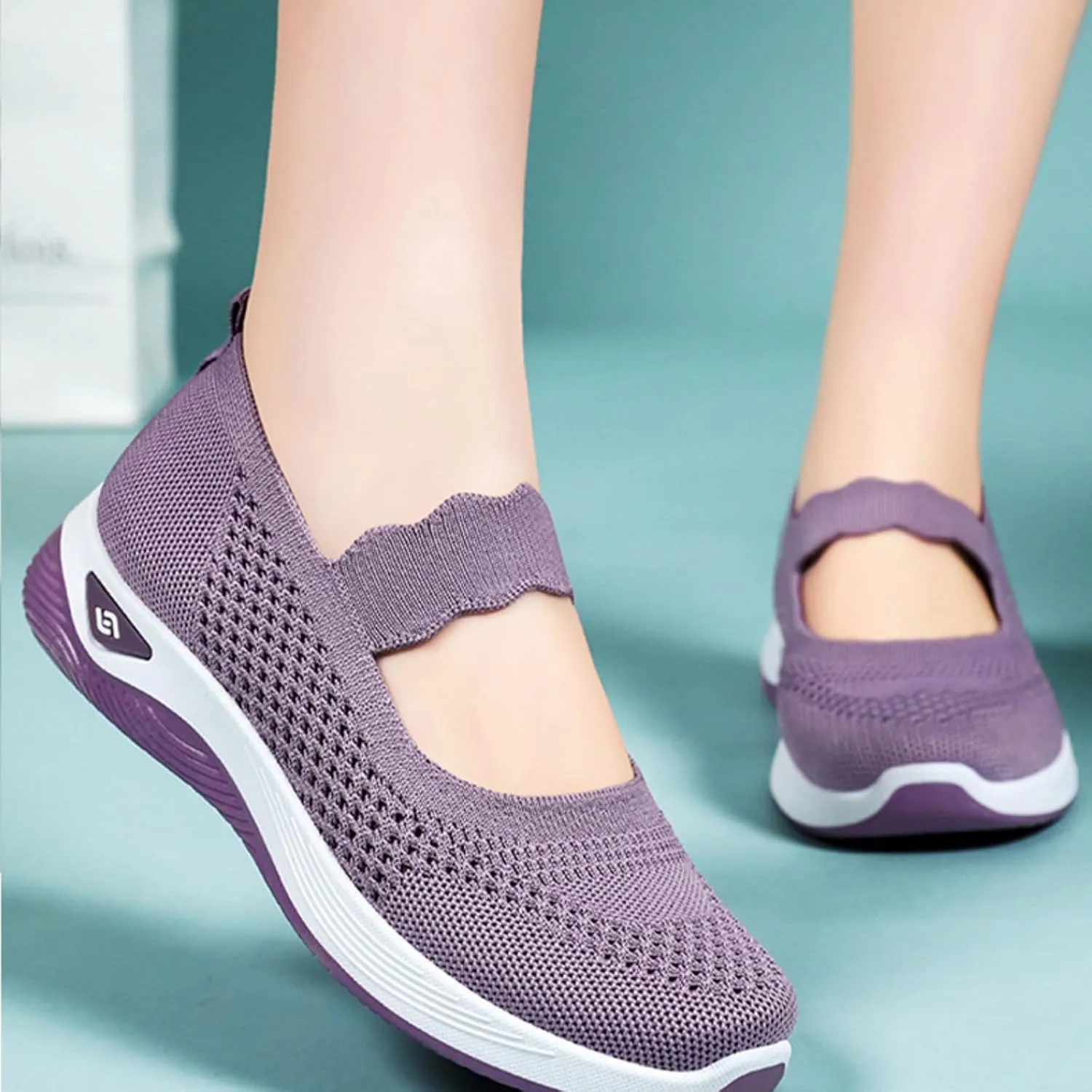 Orthopedic Woven Breathable Shoes Womens Arch Support Walking Shoes Slip On Diabetic Foam Sneakers Lightweight Soft Sole Walking Sneakers