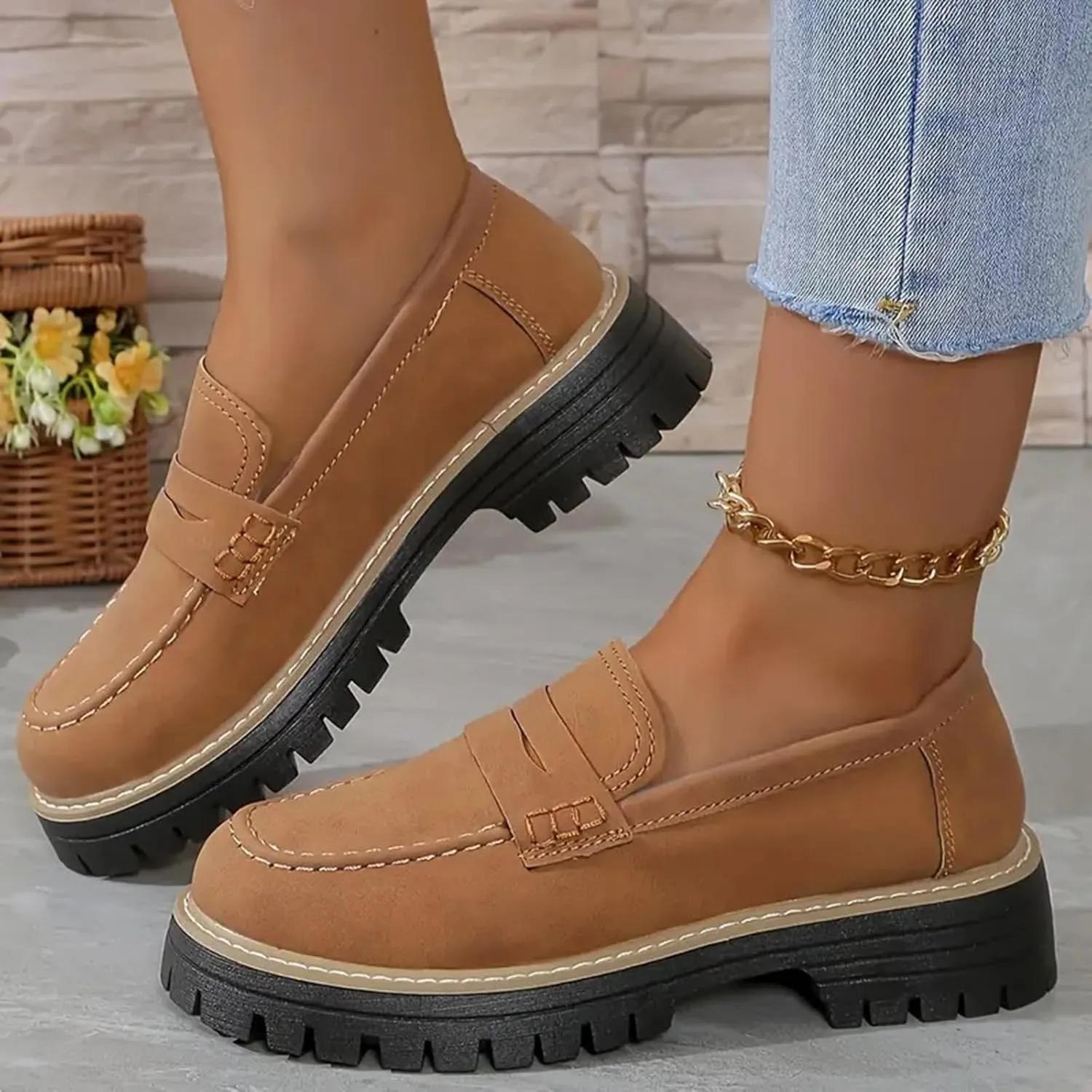 Orthoture-Orthopedic Platform Loafers Comfort Suede Orthopedic Shoes Womens Round Toe Walking Shoe Slip on Shoes