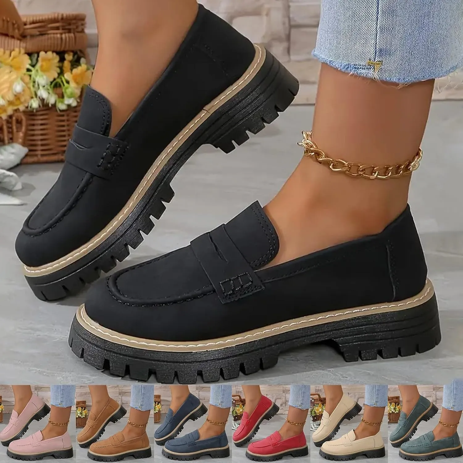 Orthoture-Orthopedic Platform Loafers Comfort Suede Orthopedic Shoes Womens Round Toe Walking Shoe Slip on Shoes