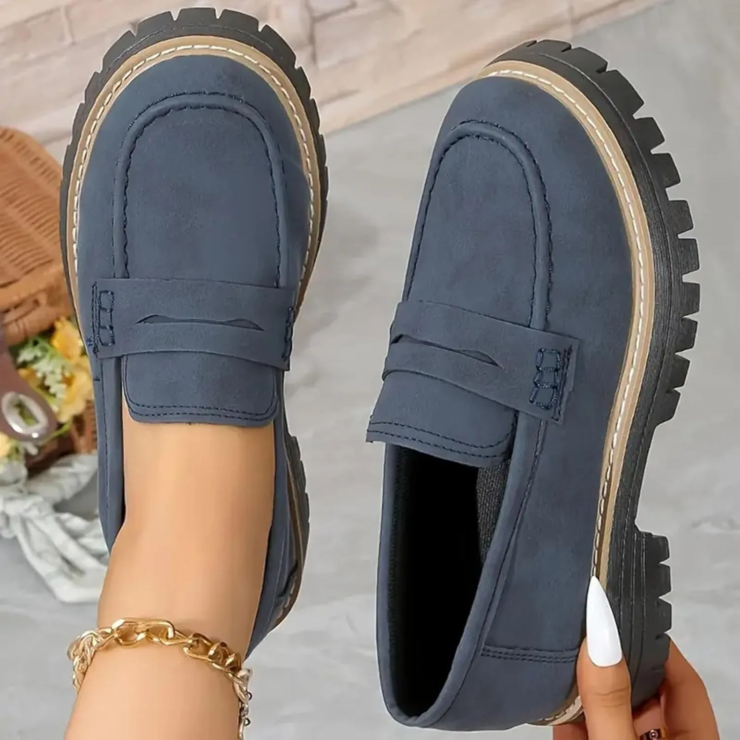 Orthoture-Orthopedic Platform Loafers Comfort Suede Orthopedic Shoes Womens Round Toe Walking Shoe Slip on Shoes