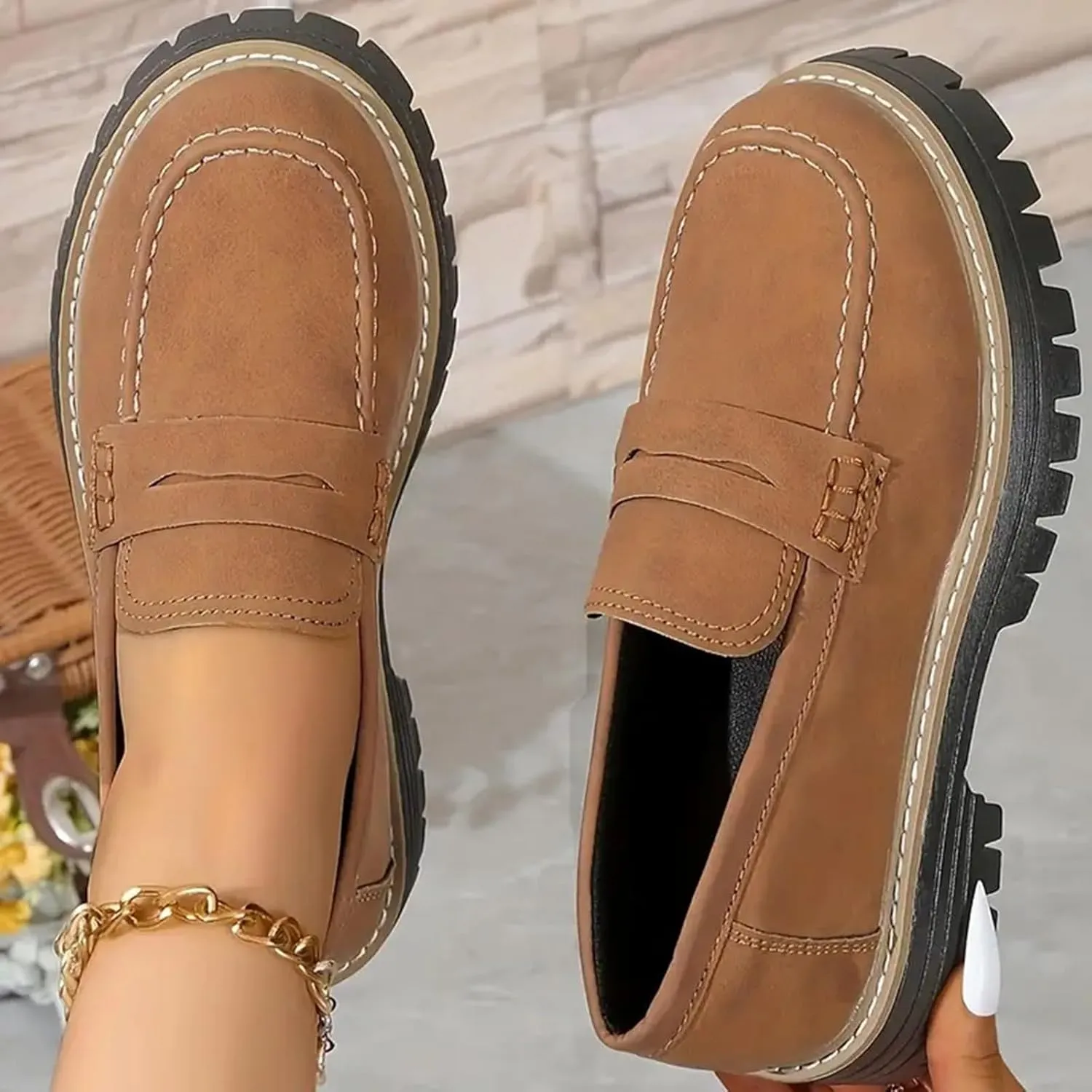 Orthoture-Orthopedic Platform Loafers Comfort Suede Orthopedic Shoes Womens Round Toe Walking Shoe Slip on Shoes