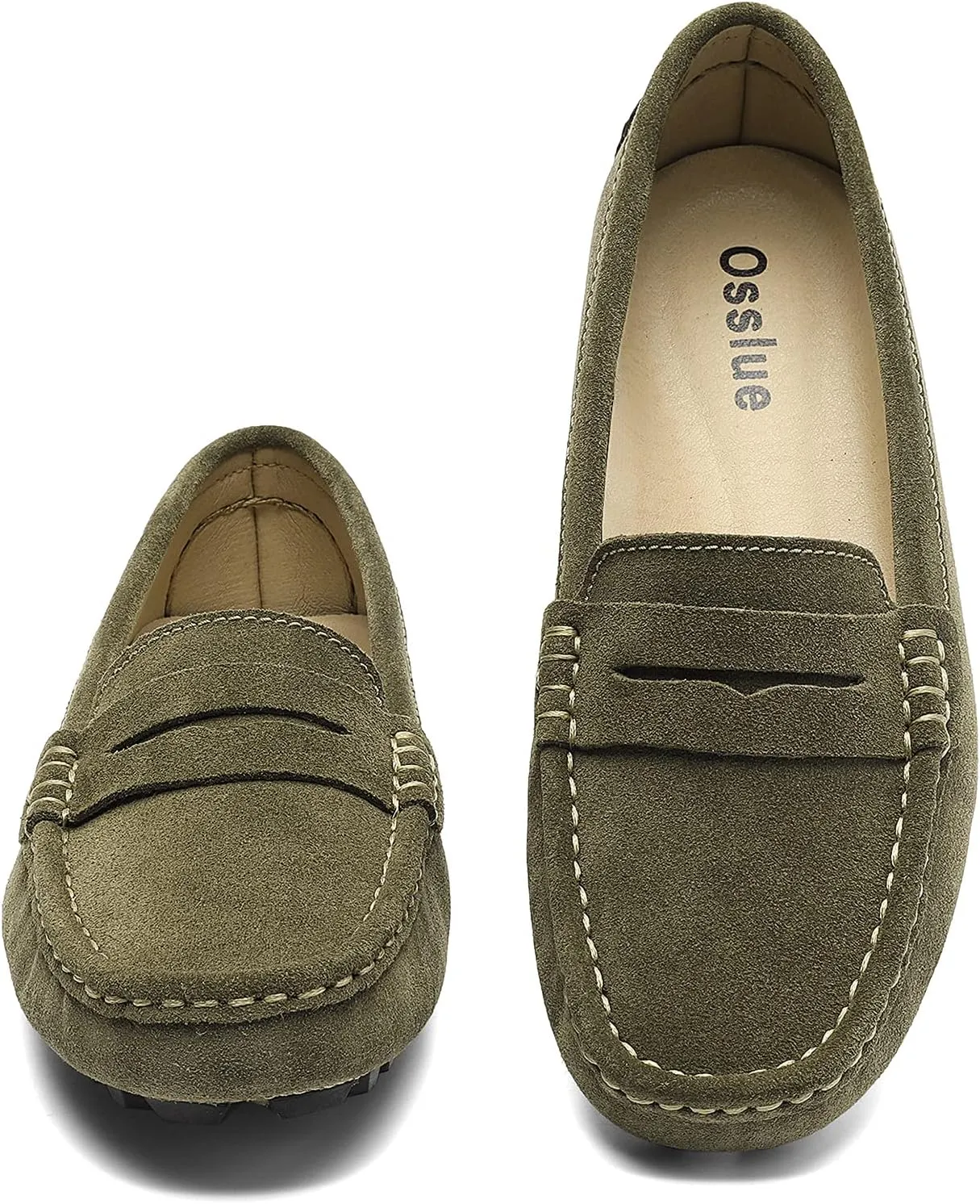 Osslue Women's Suede Leather Casual Penny Loafers Retro Ladies Moccasins Driving Mocs Comfort Slip-On Fashion Boat Shoes Classic Flats