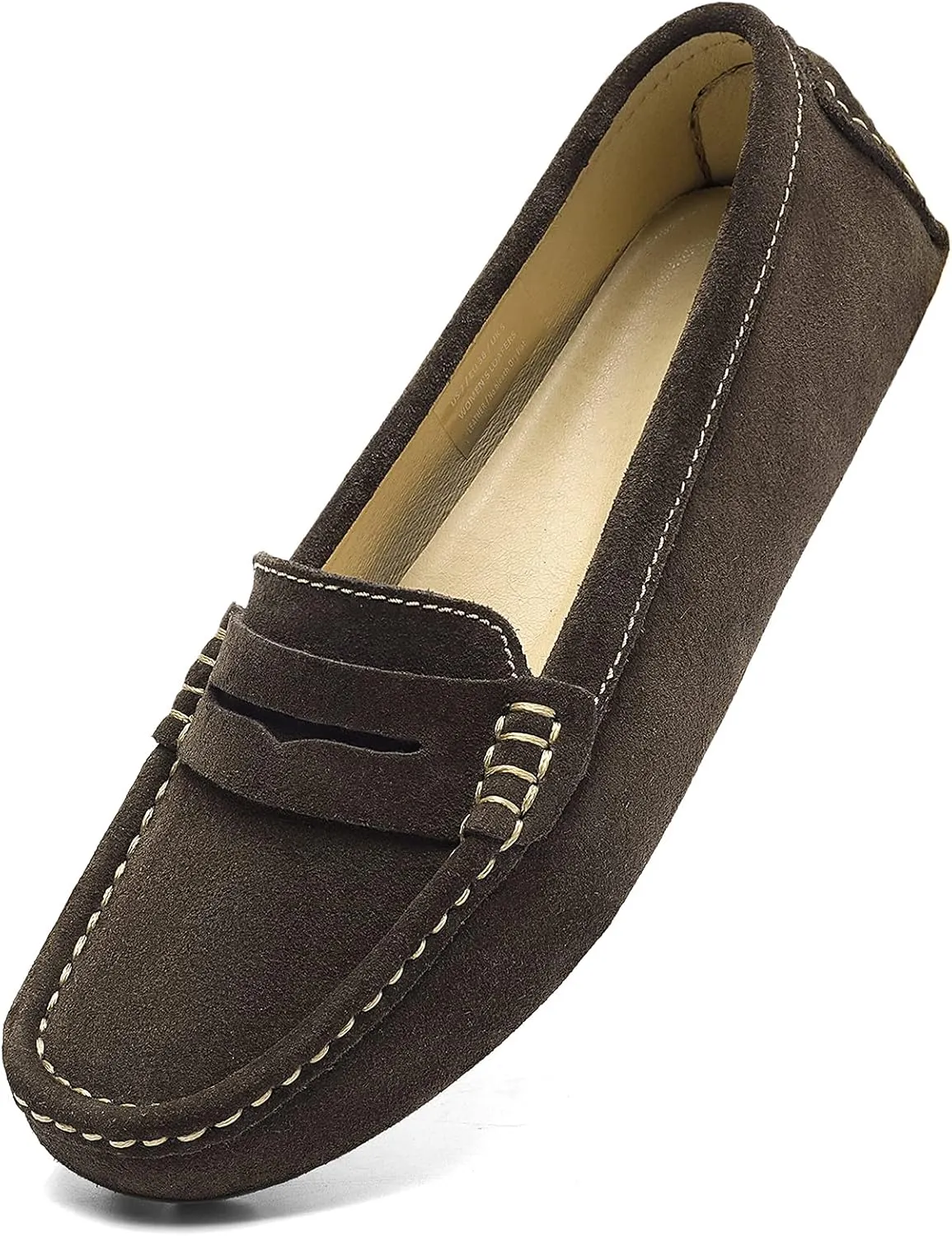Osslue Women's Suede Leather Casual Penny Loafers Retro Ladies Moccasins Driving Mocs Comfort Slip-On Fashion Boat Shoes Classic Flats