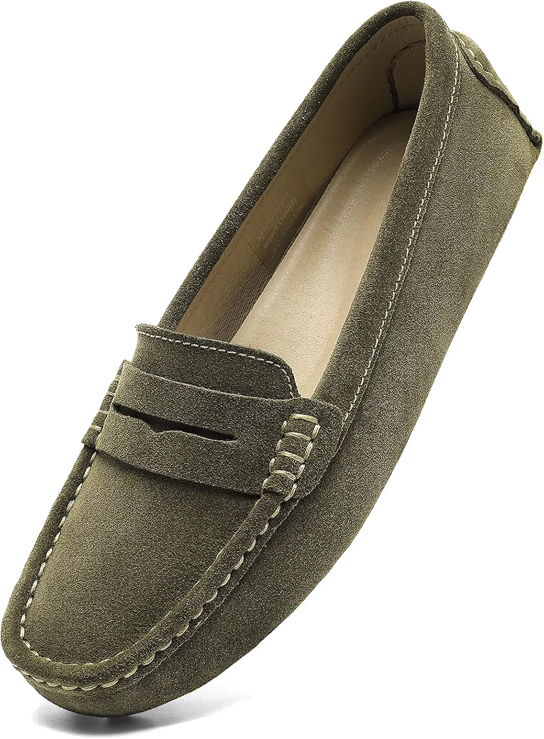 Osslue Women's Suede Leather Casual Penny Loafers Retro Ladies Moccasins Driving Mocs Comfort Slip-On Fashion Boat Shoes Classic Flats