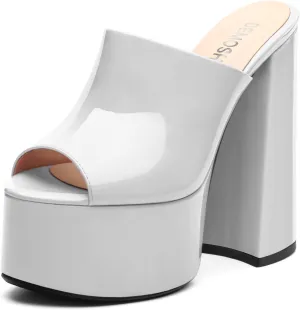 Platform Chunky Heels Sandals for Women Slip on Open Peep Toe Slide on Block High Heels Sexy Club Party Candies Shoes 6 Inch