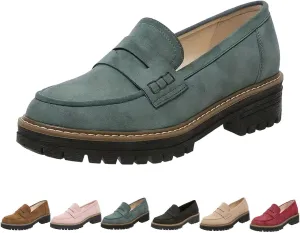 Platform Loafers for Women Suede Penny Loafer Comfort Driving Moccasins Casual Slip-Ons Flats Fashion Business Work Shoes