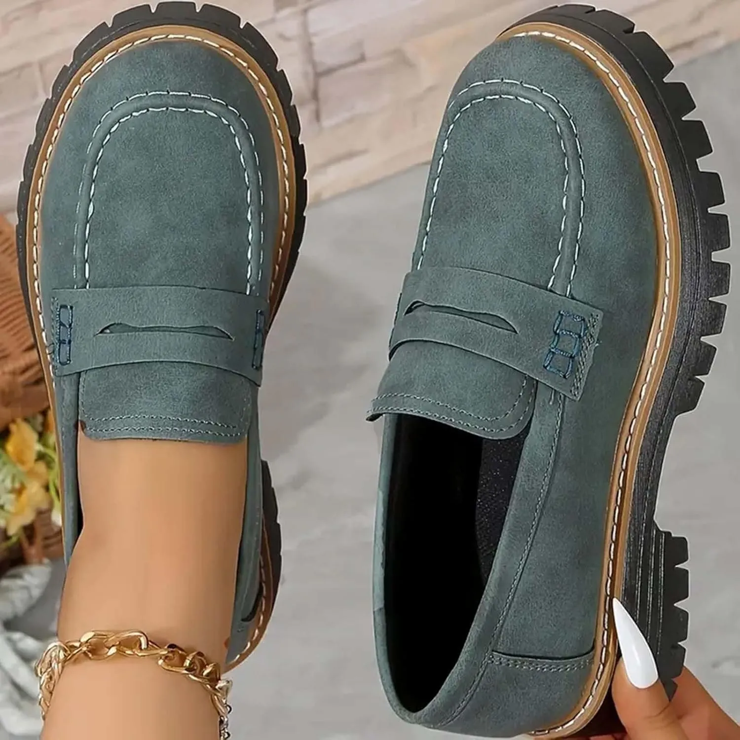 Platform Loafers for Women Suede Penny Loafer Comfort Driving Moccasins Casual Slip-Ons Flats Fashion Business Work Shoes