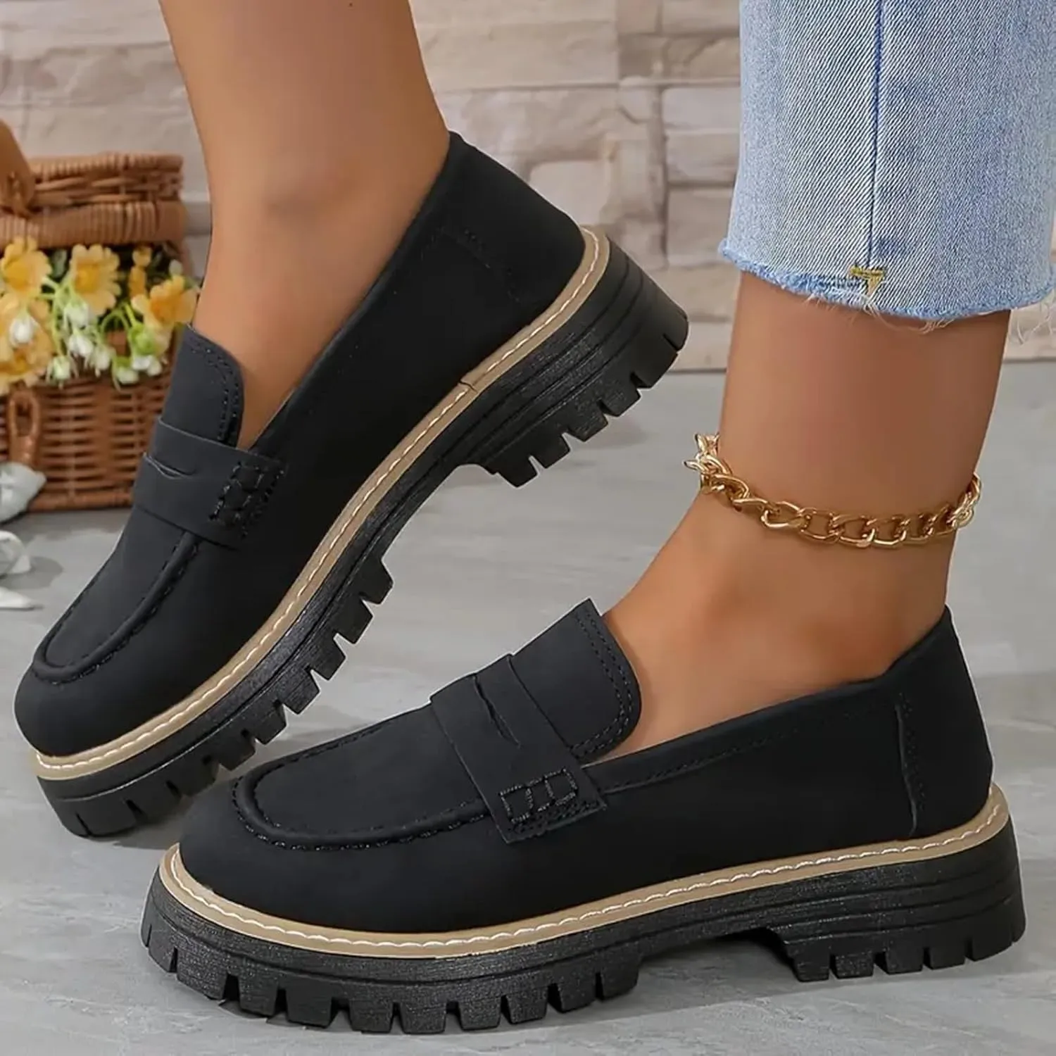Platform Loafers for Women Suede Penny Loafer Comfort Driving Moccasins Casual Slip-Ons Flats Fashion Business Work Shoes