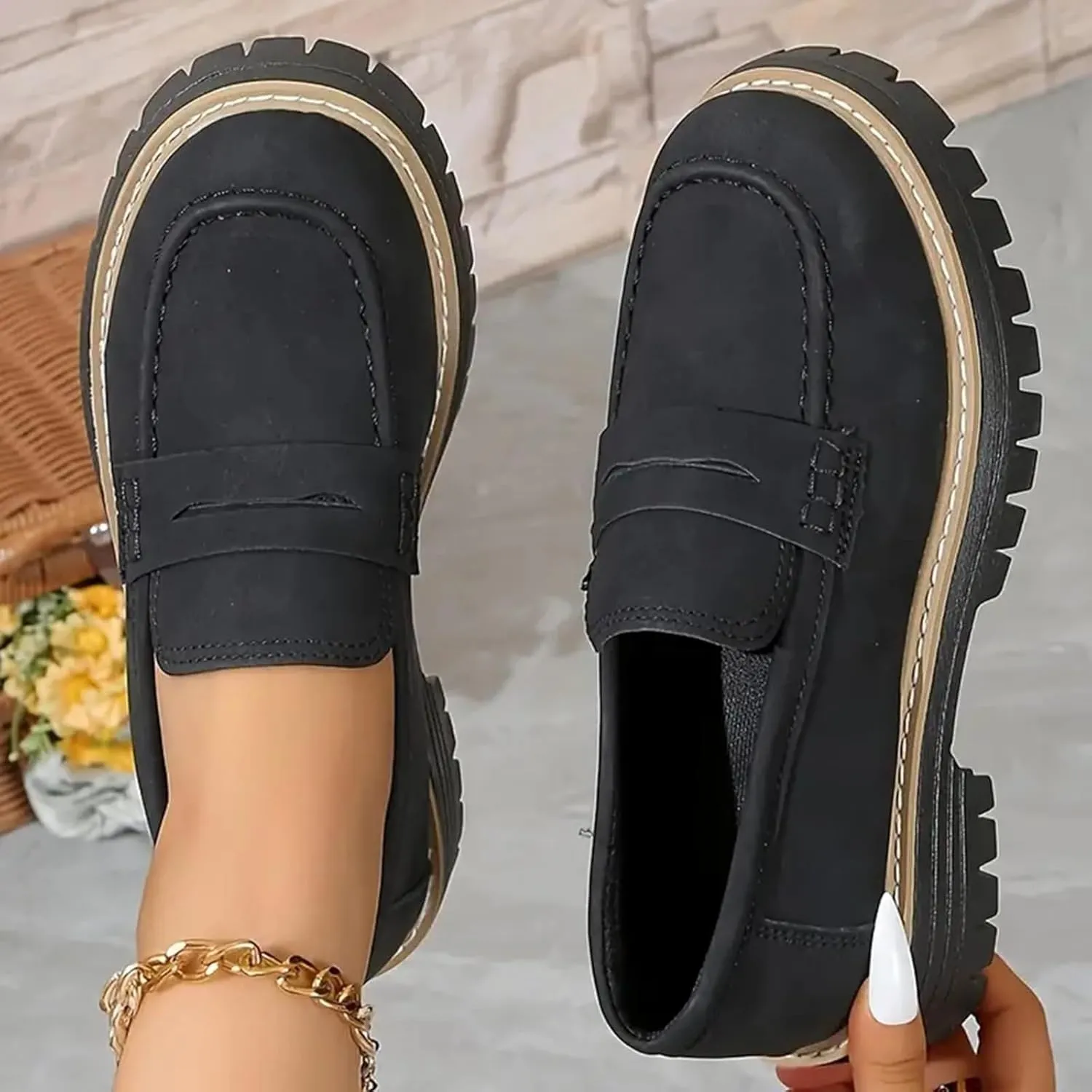 Platform Loafers for Women Suede Penny Loafer Comfort Driving Moccasins Casual Slip-Ons Flats Fashion Business Work Shoes