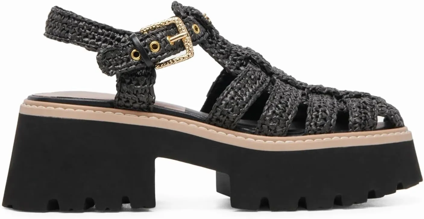 Platform Sandals for Women Raffia Espadrille Summer Beach Sandals with Adjustable Buckle Strap Closed Toe Woven Sandals Chunky Fisherman Crochet Sandals