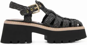 Platform Sandals for Women Raffia Espadrille Summer Beach Sandals with Adjustable Buckle Strap Closed Toe Woven Sandals Chunky Fisherman Crochet Sandals