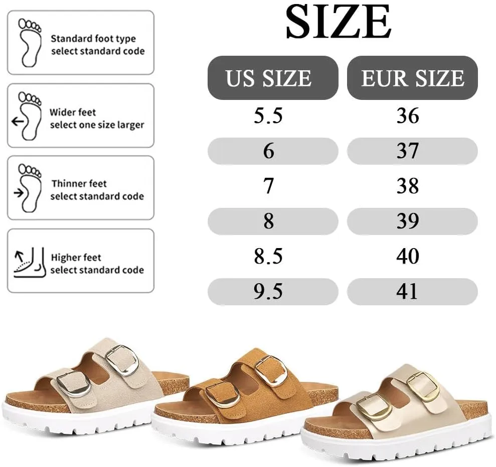 Platform Sandals for Women Wedge Chunky Sandal Womens Leather Sandals with Adjustable Buckle Straps and Memory Foam Insole
