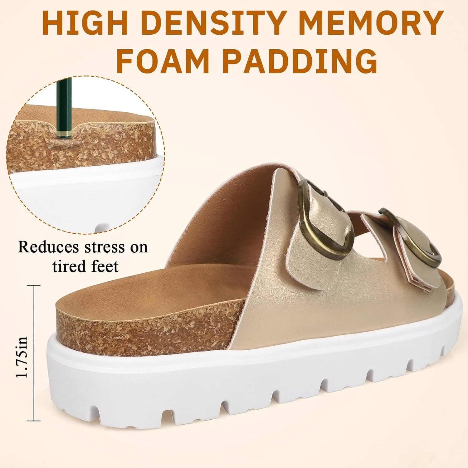 Platform Sandals for Women Wedge Chunky Sandal Womens Leather Sandals with Adjustable Buckle Straps and Memory Foam Insole