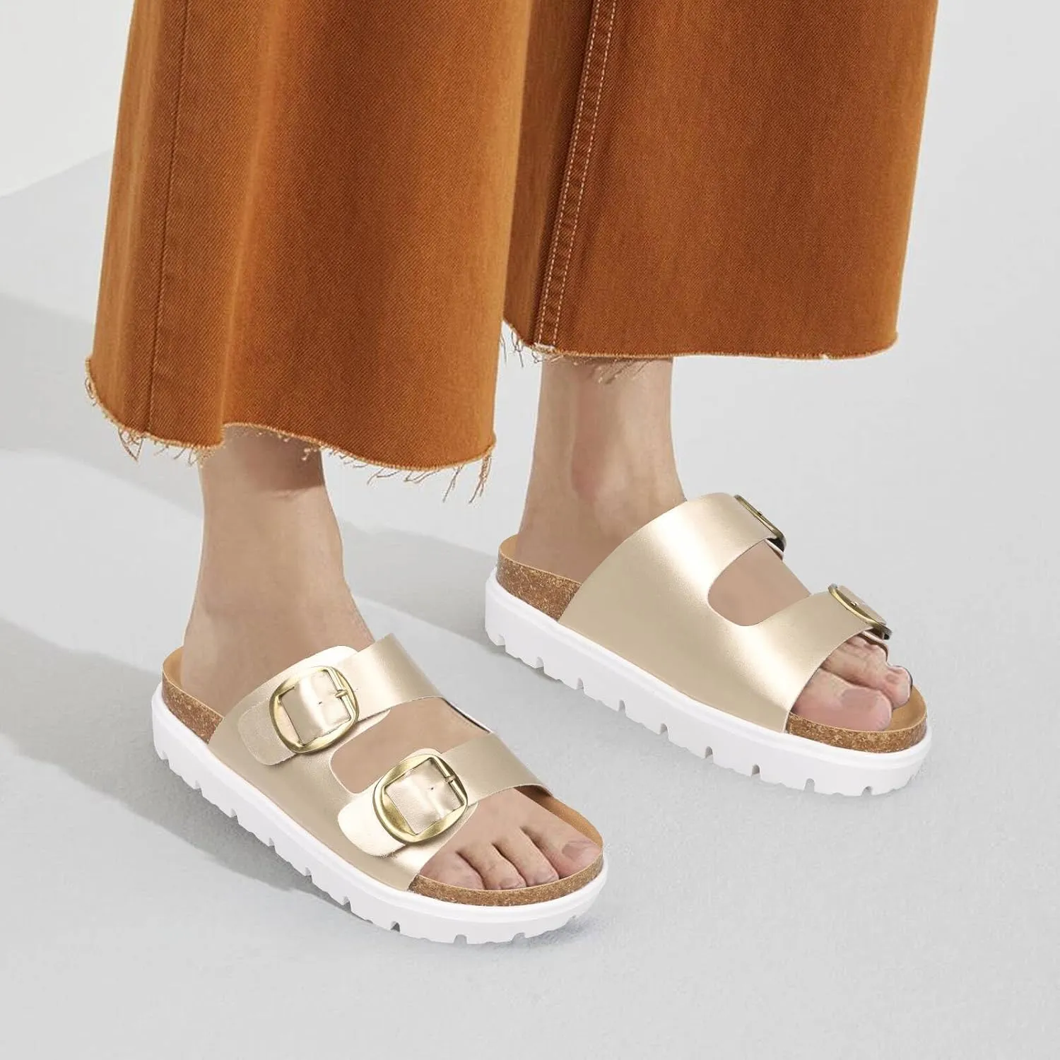 Platform Sandals for Women Wedge Chunky Sandal Womens Leather Sandals with Adjustable Buckle Straps and Memory Foam Insole