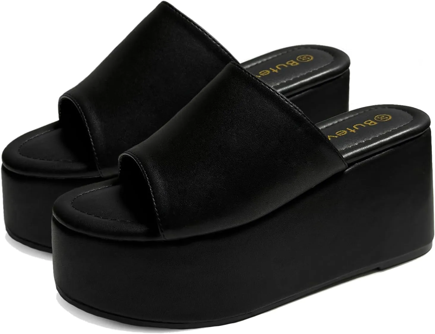 Platform Sandals Slides for Women Black Chunky Platform Wedge Comfortable Open Toe Slip on Flatform Sandals Casual