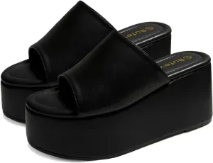 Platform Sandals Slides for Women Black Chunky Platform Wedge Comfortable Open Toe Slip on Flatform Sandals Casual