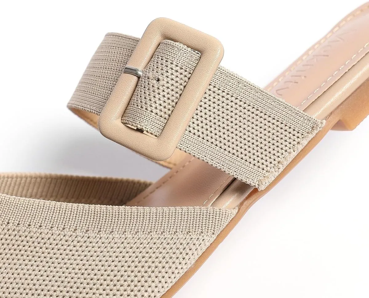 Pointed Toe Mules for Women Flats，Slip On Mules Backless，Wide Width Mules Sandals