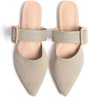 Pointed Toe Mules for Women Flats，Slip On Mules Backless，Wide Width Mules Sandals