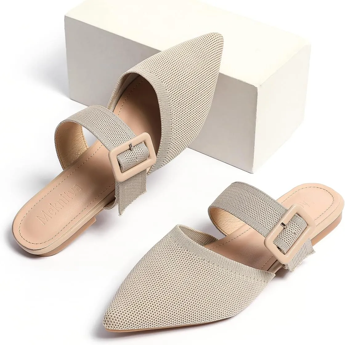 Pointed Toe Mules for Women Flats，Slip On Mules Backless，Wide Width Mules Sandals
