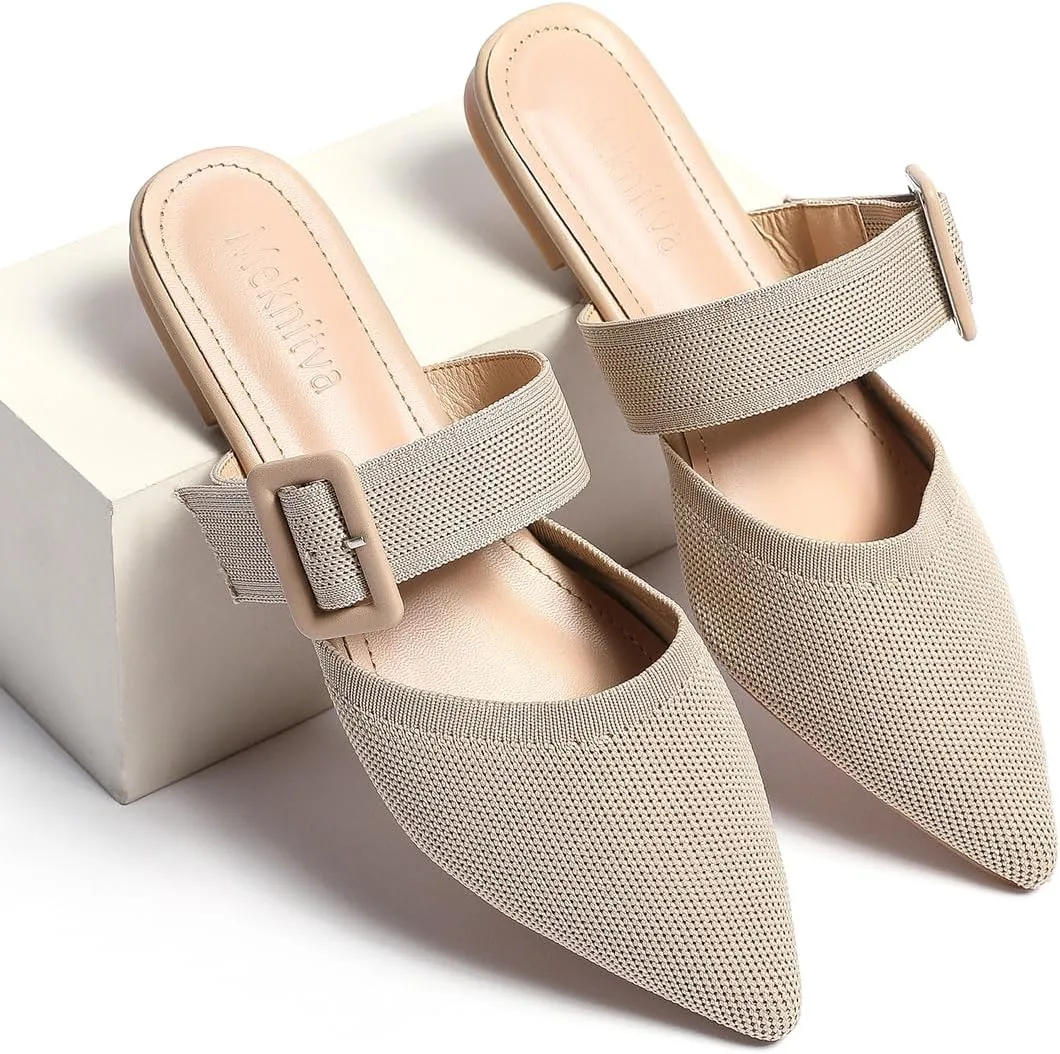 Pointed Toe Mules for Women Flats，Slip On Mules Backless，Wide Width Mules Sandals