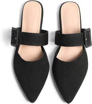 Pointed Toe Mules for Women Flats，Slip On Mules Backless，Wide Width Mules Sandals