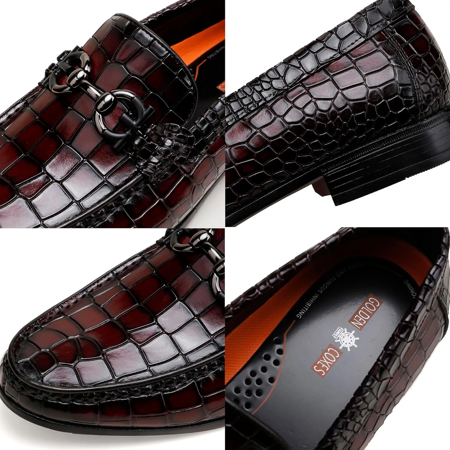 Premium Men's Leather Dress Shoes, Casual Alligator Printed Wedding Slip on Loafers Buckle Business Dress Penny Shoes for Mens
