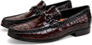 Premium Men's Leather Dress Shoes, Casual Alligator Printed Wedding Slip on Loafers Buckle Business Dress Penny Shoes for Mens