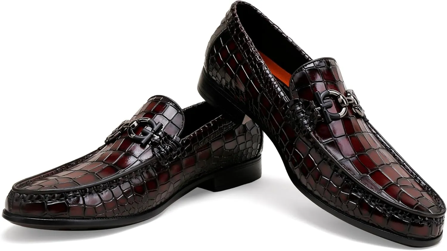 Premium Men's Leather Dress Shoes, Casual Alligator Printed Wedding Slip on Loafers Buckle Business Dress Penny Shoes for Mens