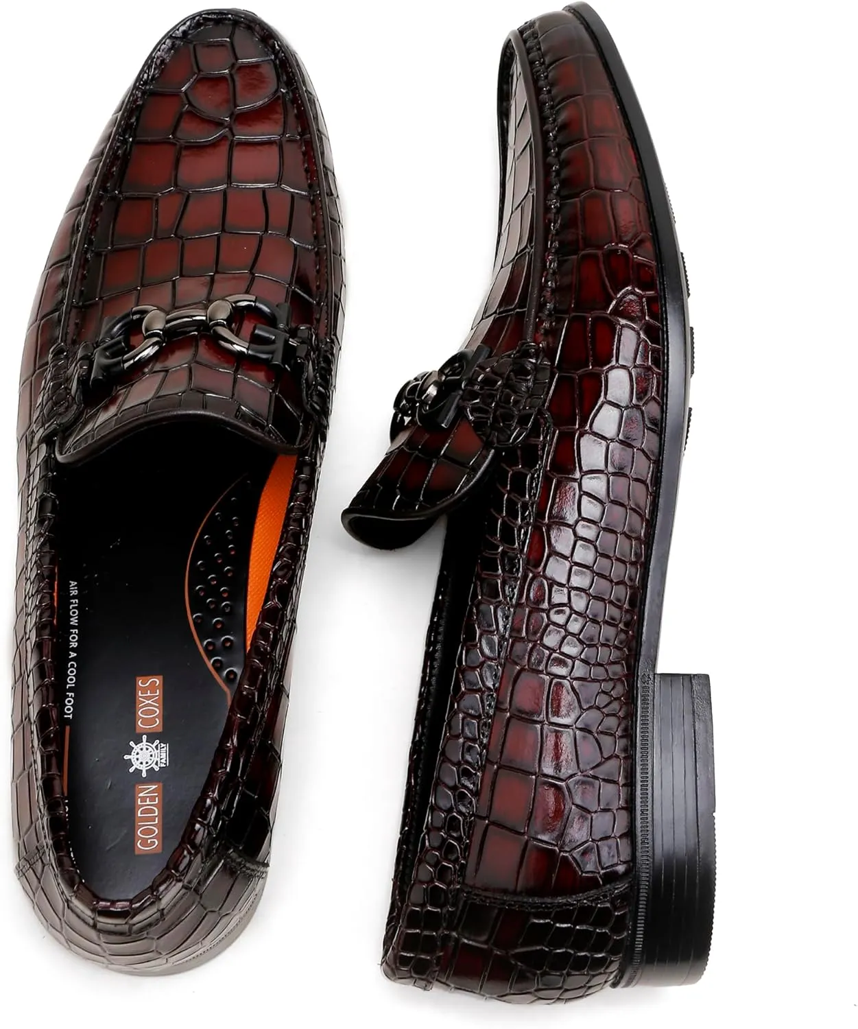 Premium Men's Leather Dress Shoes, Casual Alligator Printed Wedding Slip on Loafers Buckle Business Dress Penny Shoes for Mens