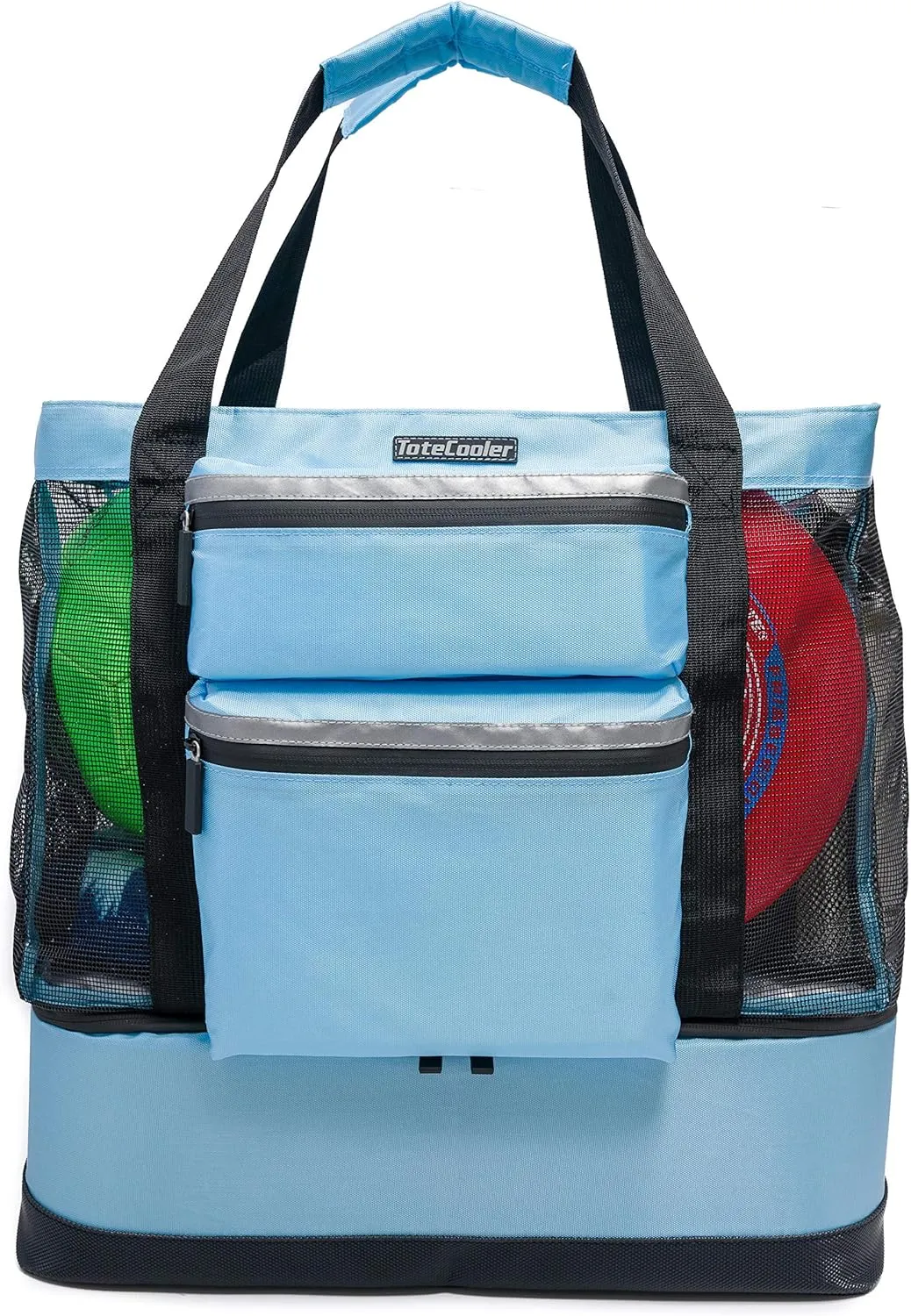 Premium Mesh Tote Bag with Zipper Top, 3 Exterior Pockets, Insulated Soft Cooler with Anti-Slip Rubber Base Guard