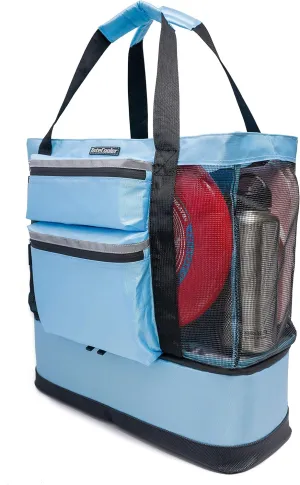 Premium Mesh Tote Bag with Zipper Top, 3 Exterior Pockets, Insulated Soft Cooler with Anti-Slip Rubber Base Guard