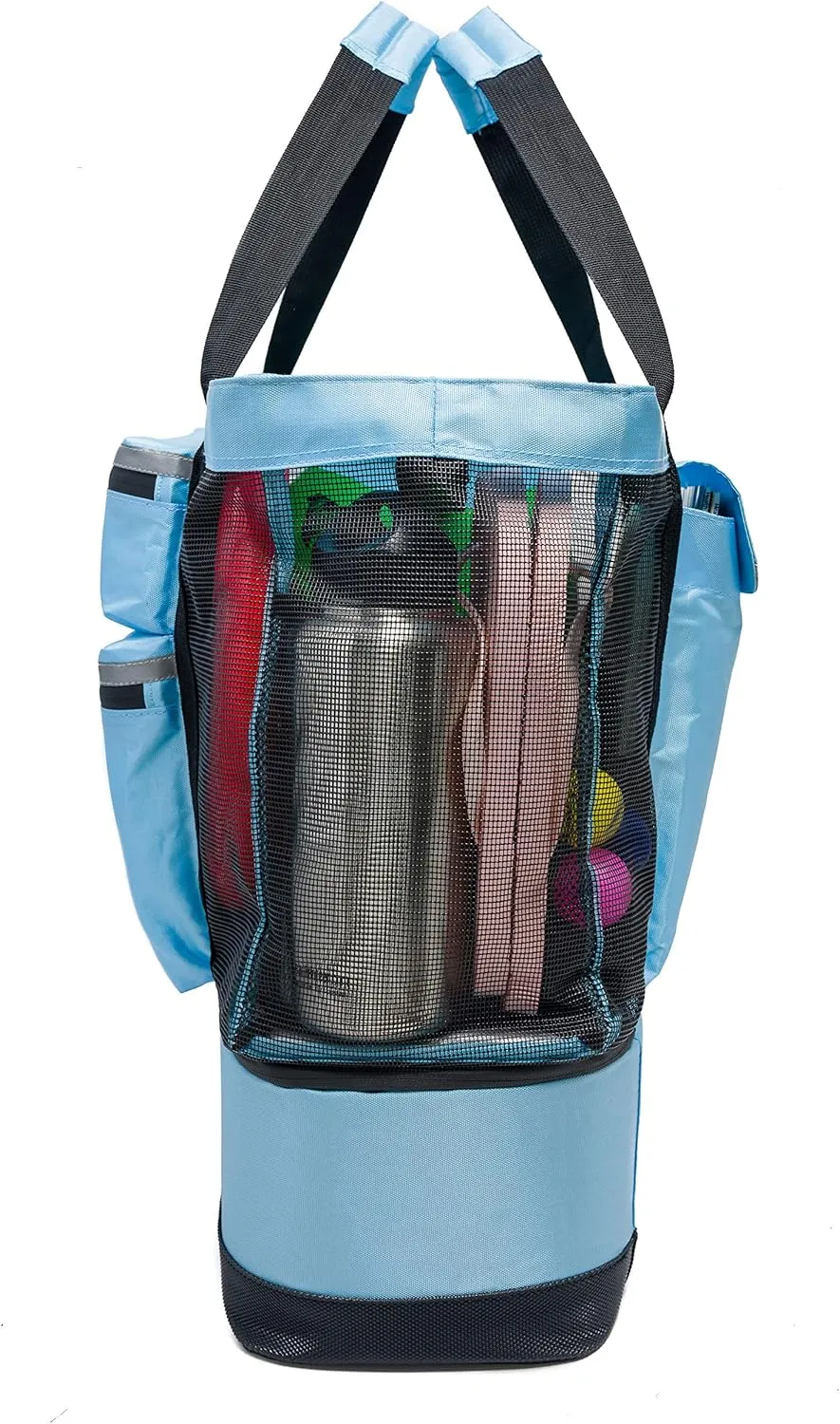 Premium Mesh Tote Bag with Zipper Top, 3 Exterior Pockets, Insulated Soft Cooler with Anti-Slip Rubber Base Guard