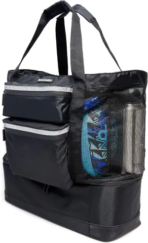 Premium Mesh Tote Bag with Zipper Top, 3 Exterior Pockets, Insulated Soft Cooler with Anti-Slip Rubber Base Guard