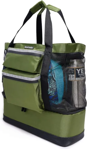 Premium Mesh Tote Bag with Zipper Top, 3 Exterior Pockets, Insulated Soft Cooler with Anti-Slip Rubber Base Guard