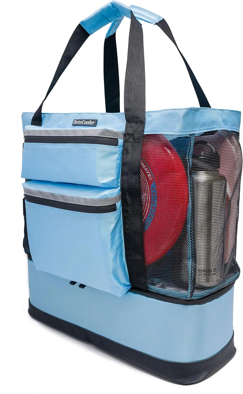 Premium Mesh Tote Bag with Zipper Top, 3 Exterior Pockets, Insulated Soft Cooler with Anti-Slip Rubber Base Guard