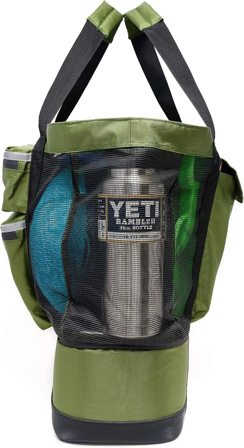 Premium Mesh Tote Bag with Zipper Top, 3 Exterior Pockets, Insulated Soft Cooler with Anti-Slip Rubber Base Guard