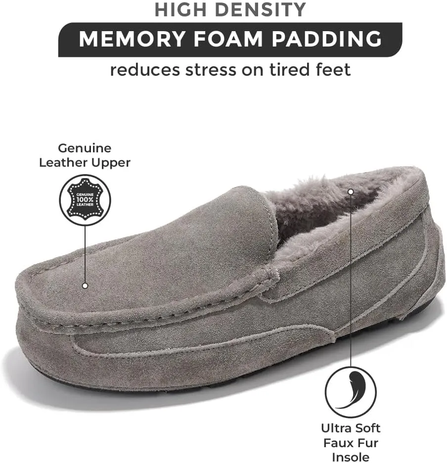 Project Cloud Genuine Suede Mens Slippers - Memory Foam Insole Moccassins Loafers for Men Shoes Indoor and Outdoor Use - Lightweight Non-Slip House Shoes (Oswin)