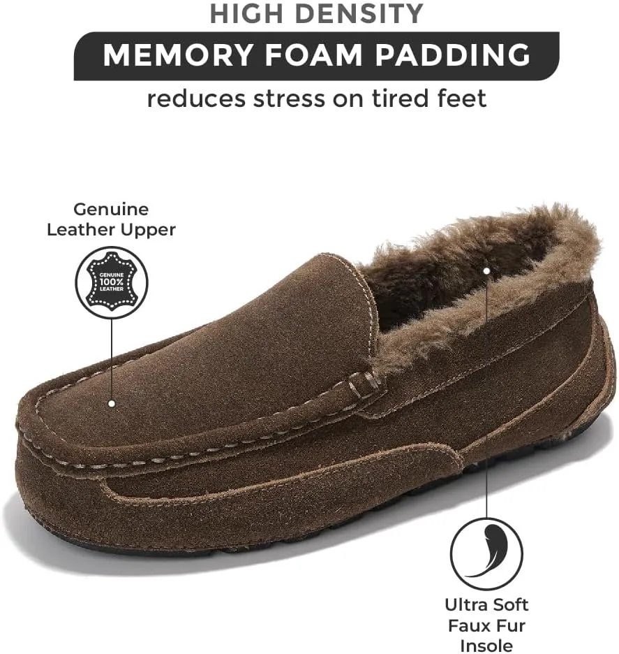 Project Cloud Genuine Suede Mens Slippers - Memory Foam Insole Moccassins Loafers for Men Shoes Indoor and Outdoor Use - Lightweight Non-Slip House Shoes (Oswin)
